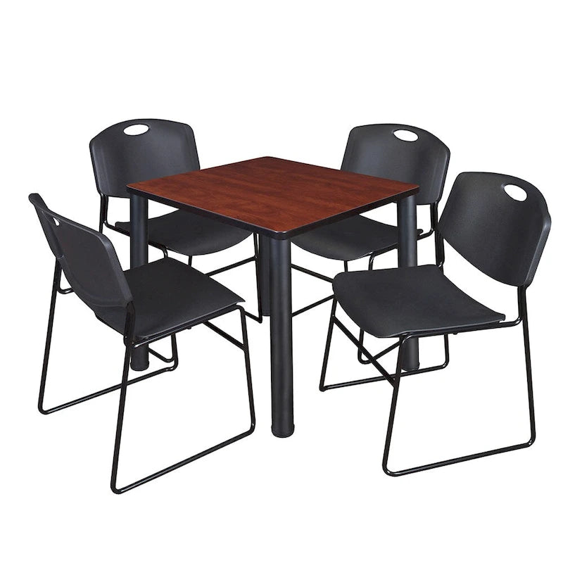 Table de pause carrée noire de 30 pouces avec 4 chaises noires Zeng