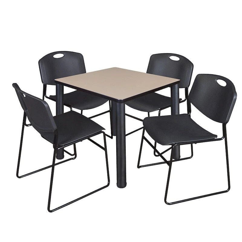 Table de pause carrée noire de 30 pouces avec 4 chaises noires Zeng