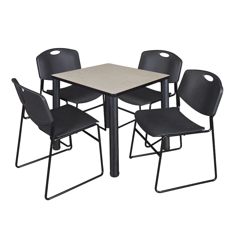 Table de pause carrée noire de 30 pouces avec 4 chaises noires Zeng