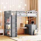Lit mezzanine double avec échelle, étagères, cadre de lit mezzanine en bois massif avec bureau à 4 tiroirs, sommier tapissier non requis