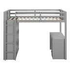 Lit mezzanine double avec échelle, étagères, cadre de lit mezzanine en bois massif avec bureau à 4 tiroirs, sommier tapissier non requis