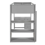 Lit mezzanine double avec échelle, étagères, cadre de lit mezzanine en bois massif avec bureau à 4 tiroirs, sommier tapissier non requis