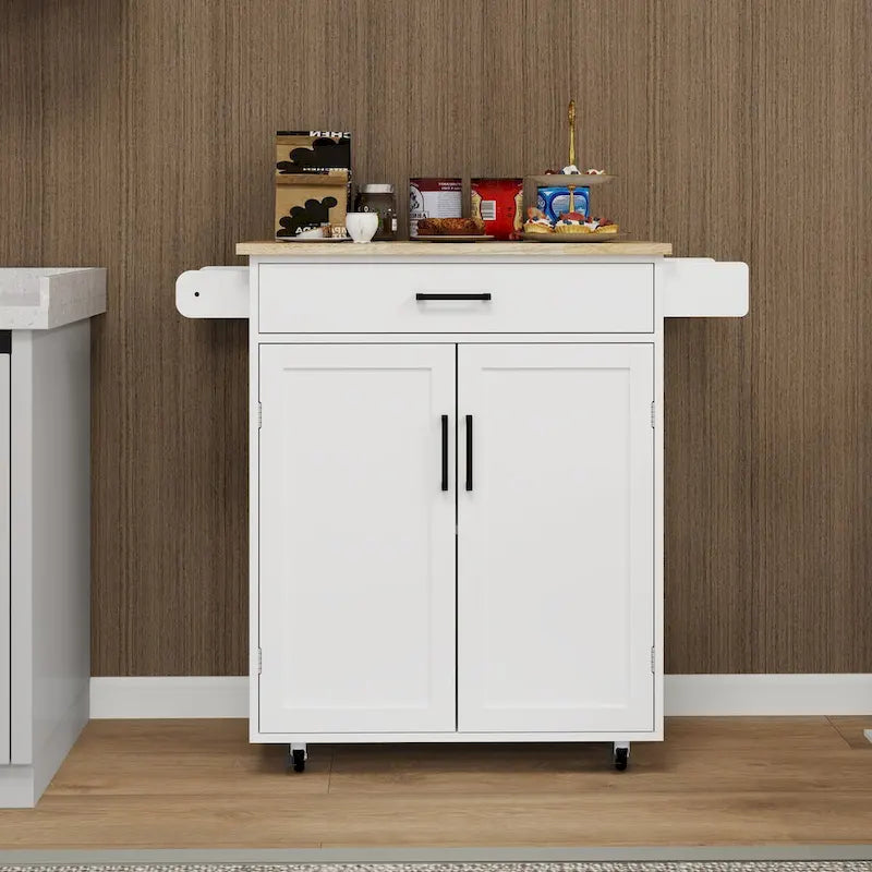 Kitchen Island Rolling Trolley Cart with Drawer, Doors, Storage Racks, Adjustable Shelves