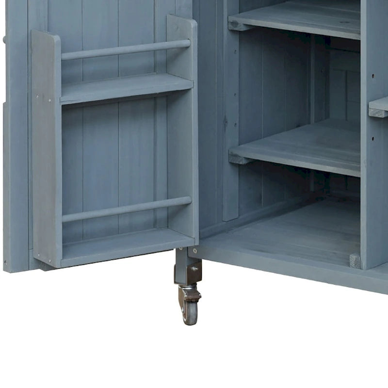 Îlot de cuisine vintage en bois avec dessus en acier inoxydable pour utilisation intérieure et extérieure