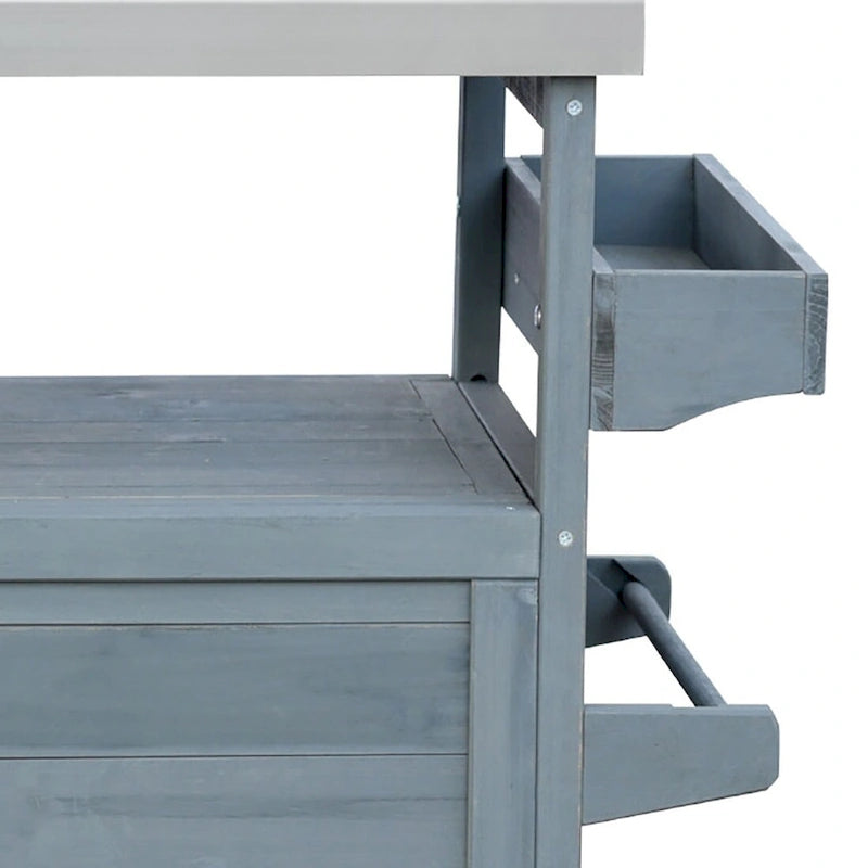 Îlot de cuisine vintage en bois avec dessus en acier inoxydable pour utilisation intérieure et extérieure